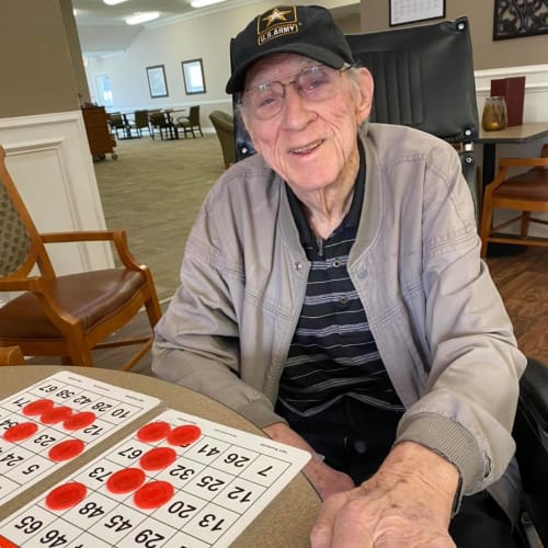 Army Veteran playing Bingo at FountainBrook in Midwest City, Oklahoma