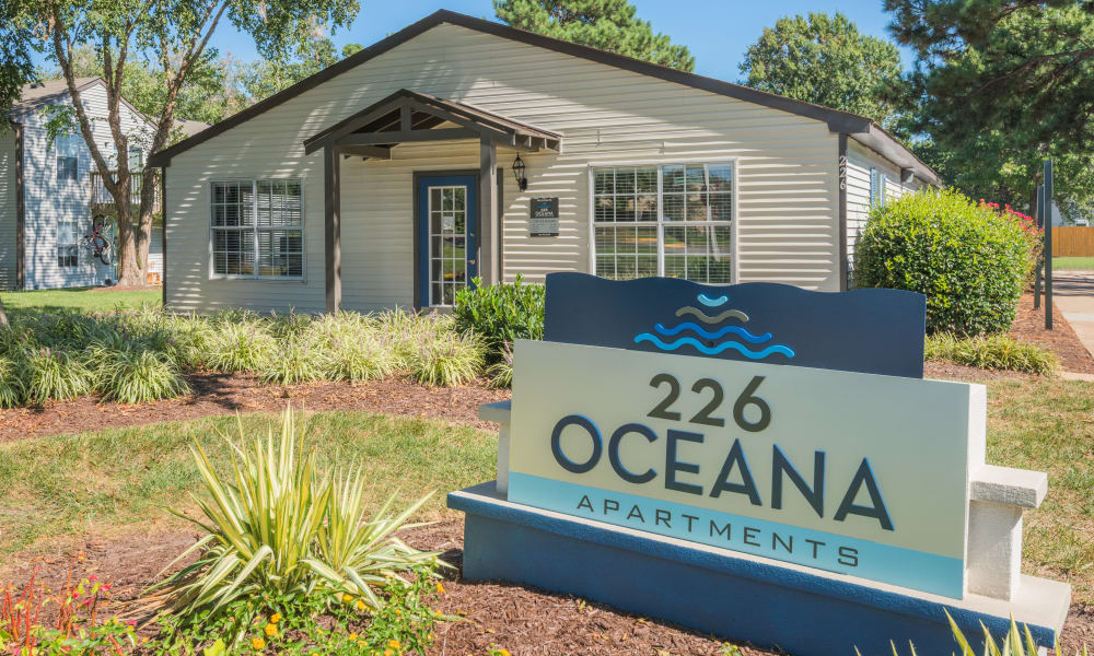 Main sign in front of the community clubhouse at 226 Oceana in Virginia Beach, Virginia