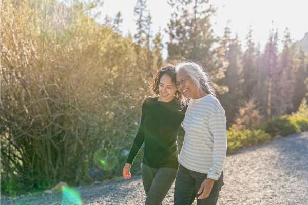 Mother and daughter enjoying a walk outdoors at Clearwater at Sonoma Hills in Rohnert Park, California