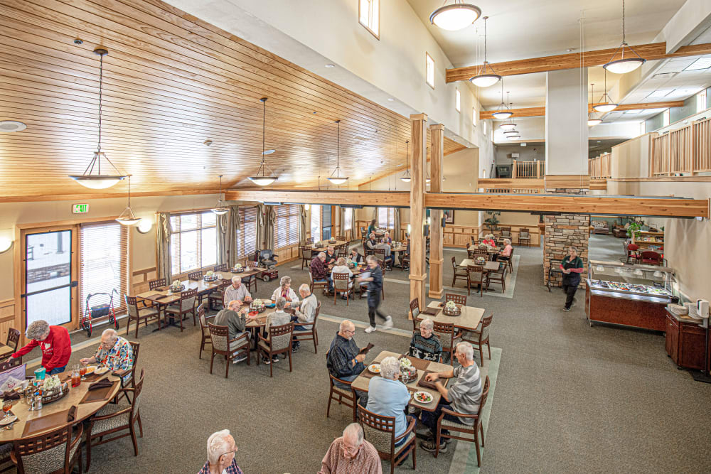 Elegant lounge complete with fireplace at Majestic Rim Retirement Living in Payson, Arizona. 