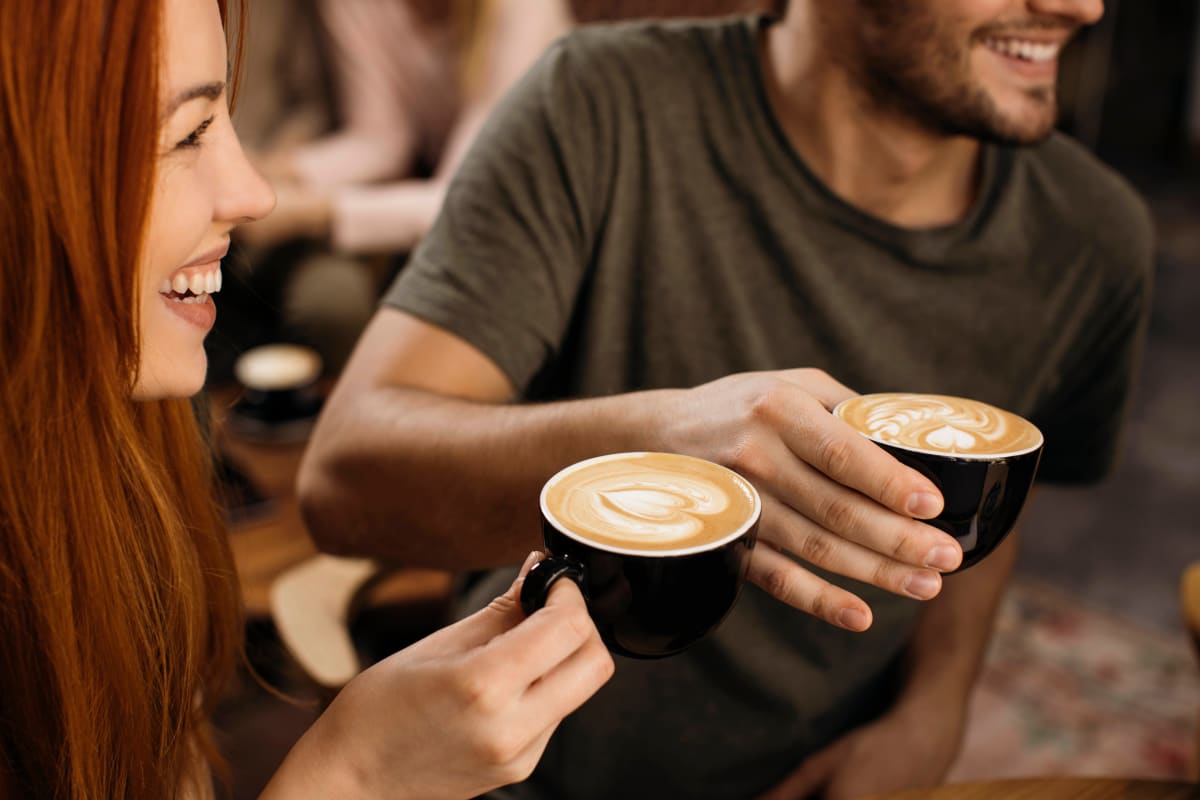 Couple on a coffee date in Haltom City, Texas near Bellrock Upper North