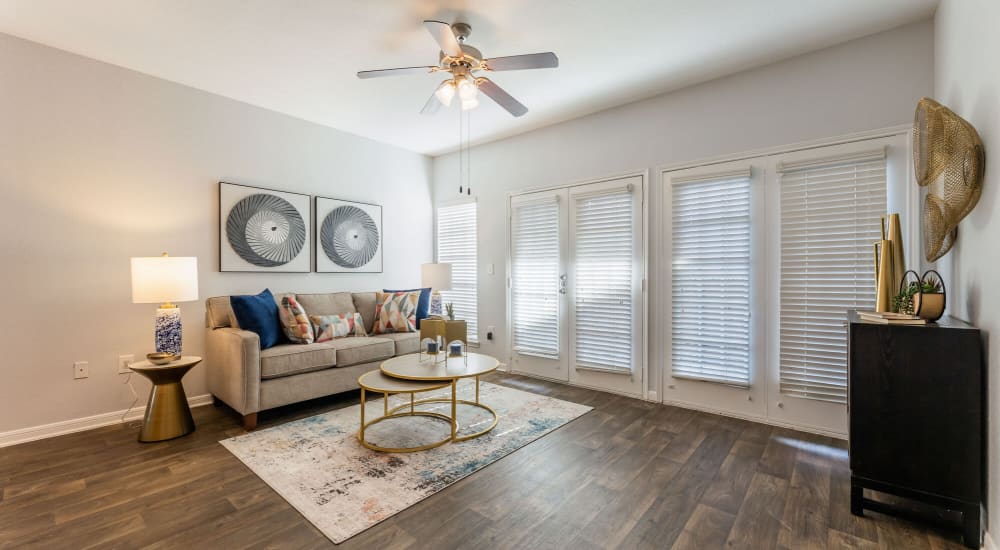 Resident living space in a model home's at The Gentry in Houston, Texas