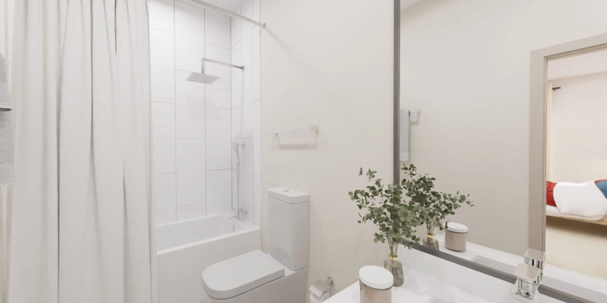 Bathroom with rain showerhead at The Julian in Pittsburgh, Pennsylvania