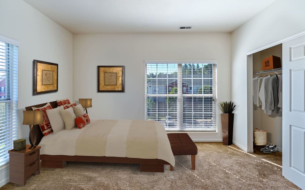 Model bedroom at Christopher Wren Apartments & Townhomes in Wexford, Pennsylvania