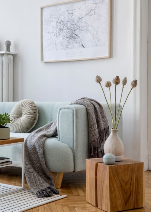 Living room with modern details at St. Johns Landing Apartments in Green Cove Springs, Florida