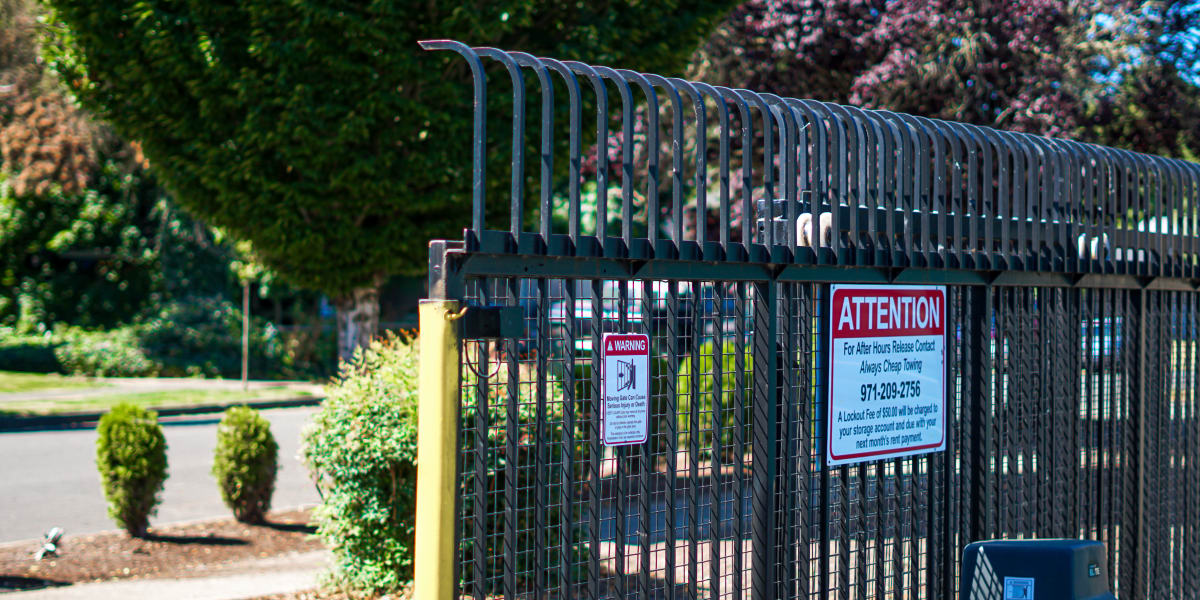 The gate at Pringle Creek Storage in Salem, Oregon