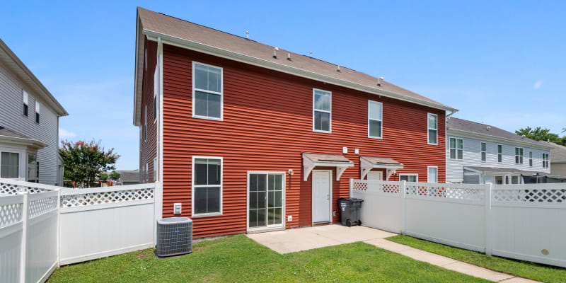 A fenced backyard at a home at Challenger Estates in Patuxent River, Maryland