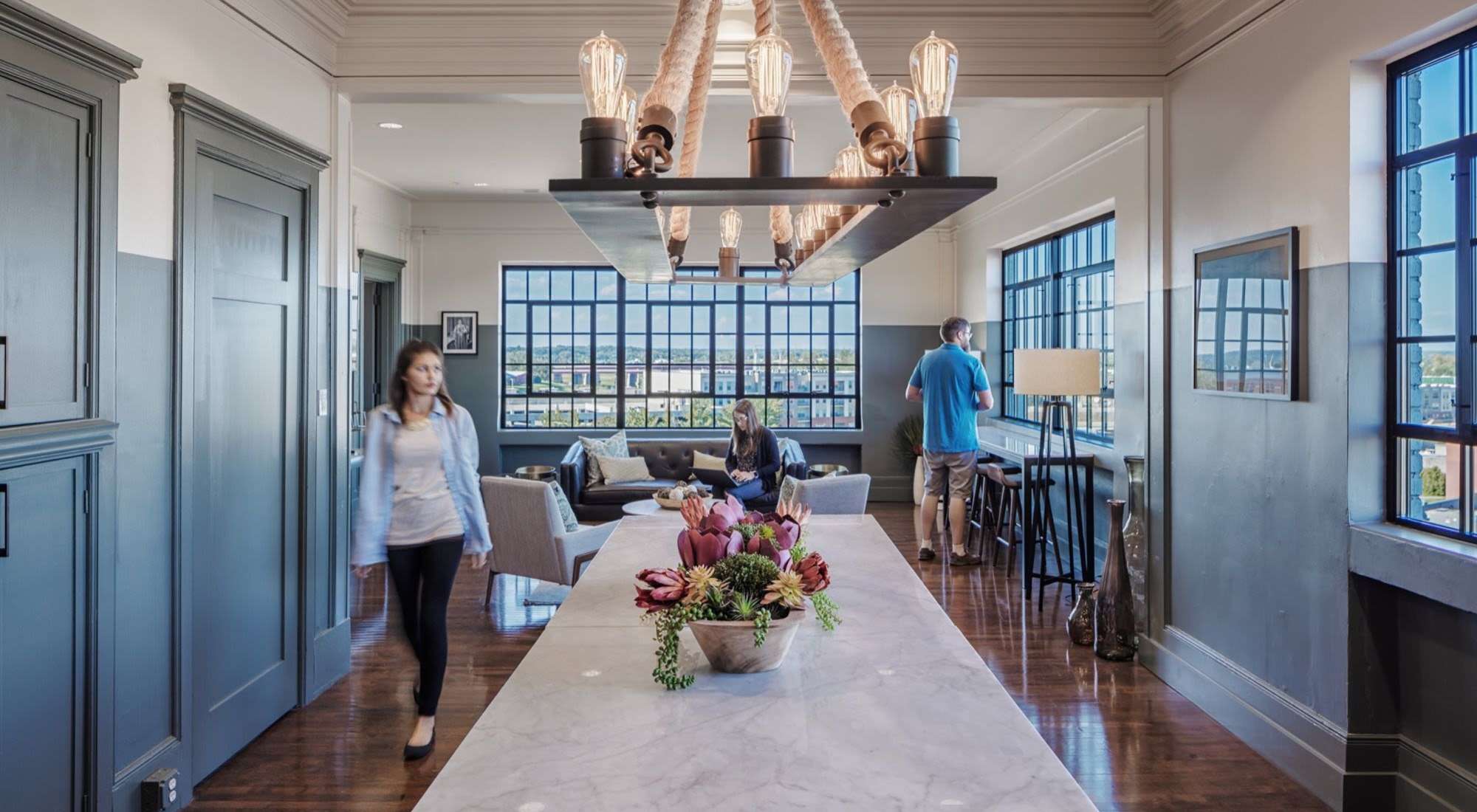 Spacious community room at Delco Lofts in Dayton, Ohio 