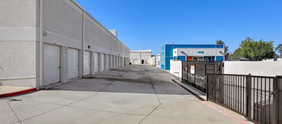 Drive-up storage behind an iron gate at A-1 Self Storage in Lake Forest, California