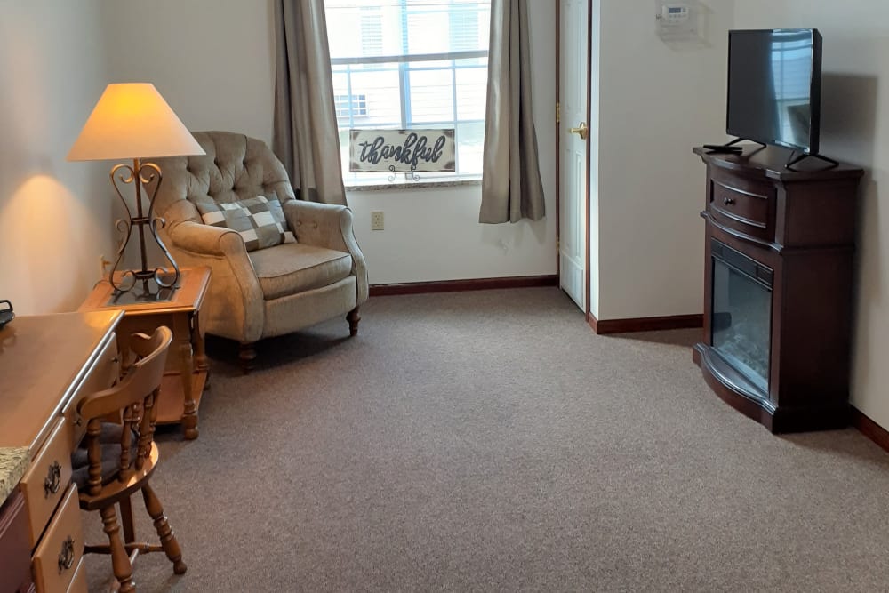 Full living room in apartment at Clover Ridge Place in Maquoketa, Iowa.