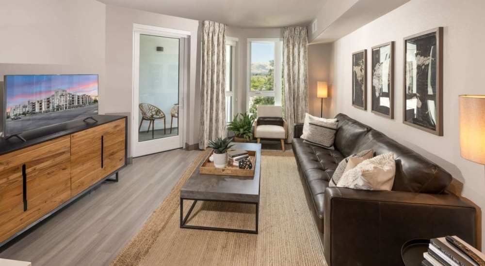 Apartment living room at The Beacon in Fremont, California