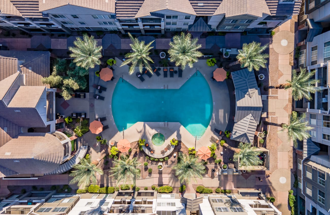 Luxurious pool with lounge seating at Citi on Camelback in Phoenix, Arizona