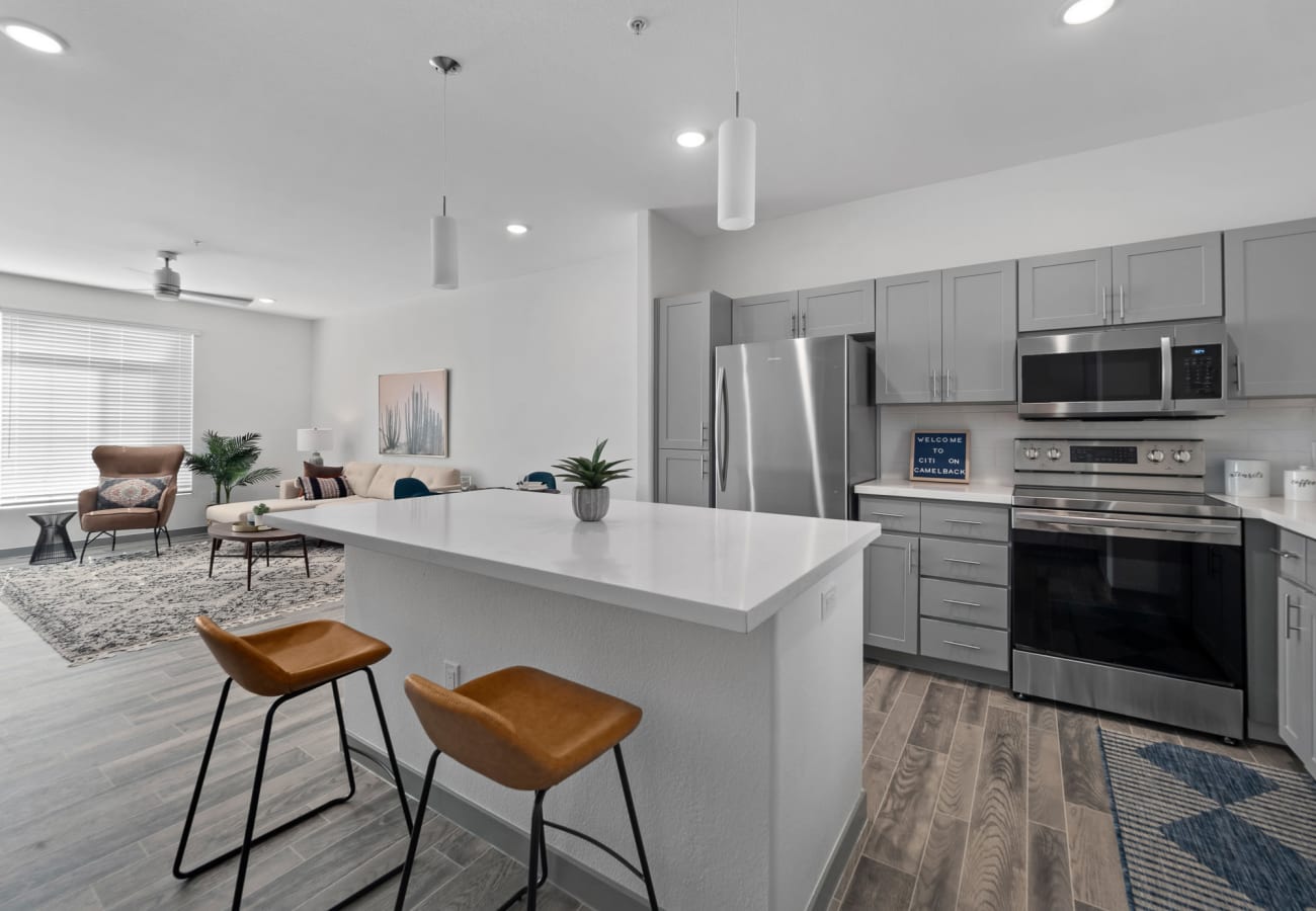 Kitchen with modern amenities at Citi on Camelback in Phoenix, Arizona