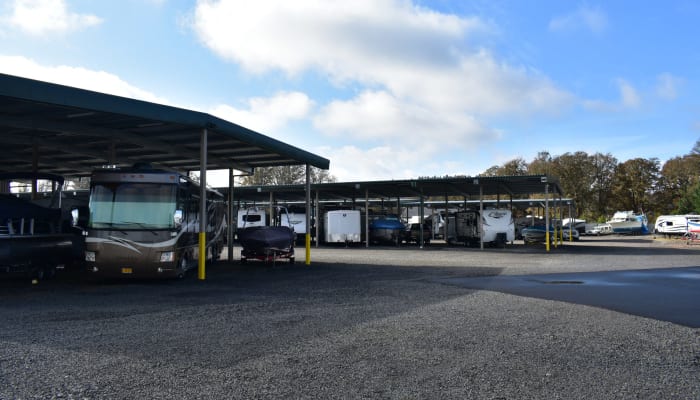 Covered RV storage in a variety of sizes at Newberg RV Storage in Newberg, Oregon