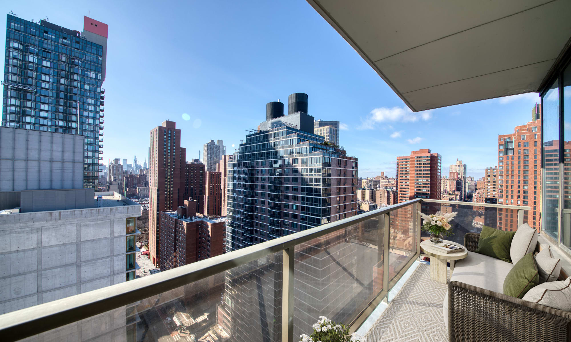 City view from balcony at 301 E 94th Street in New York, New York