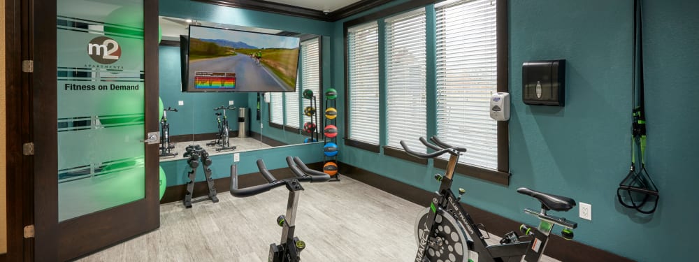 The fitness facility at M2 Apartments in Denver, Colorado