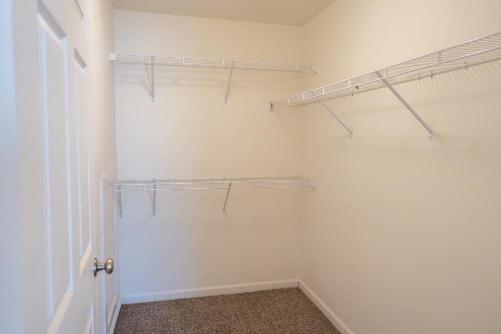 Spacious closet with sleek wire shelving and neutral walls at Shawnee Park in Shawnee, Oklahoma
