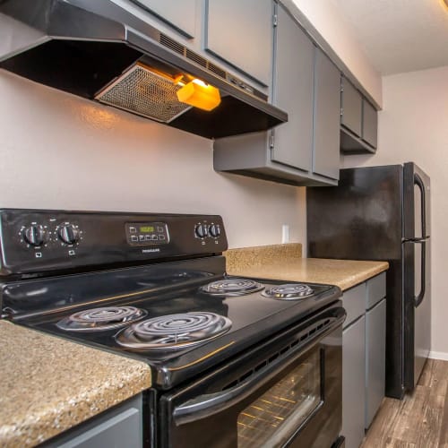 Wood flooring in a kitchen at Villas de Toscana in San Antonio, Texas