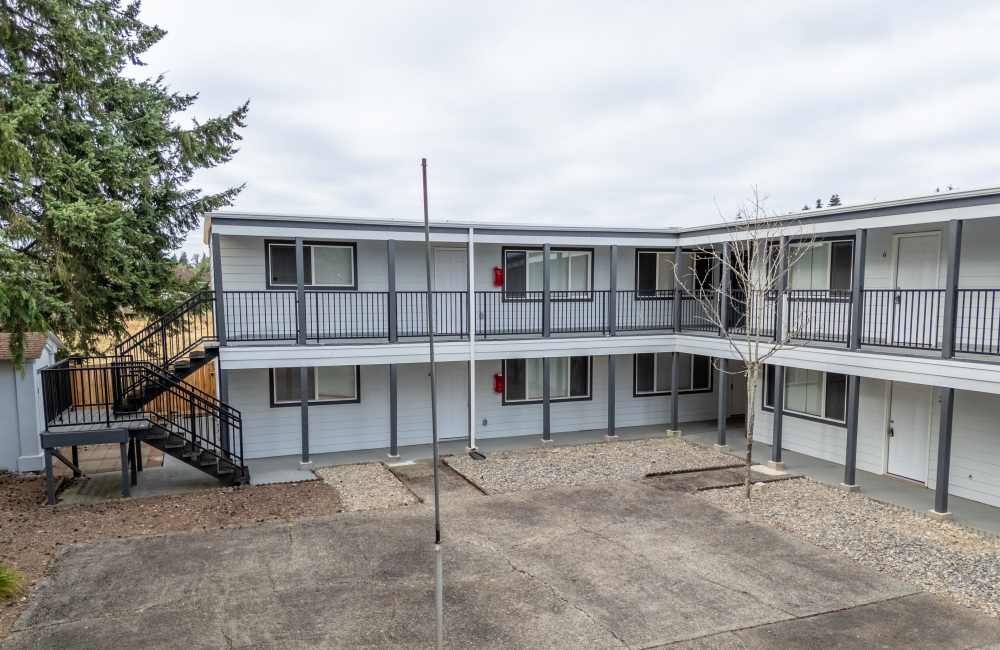 Exterior shot of apartments at The Sage Collection in Tacoma, Washington