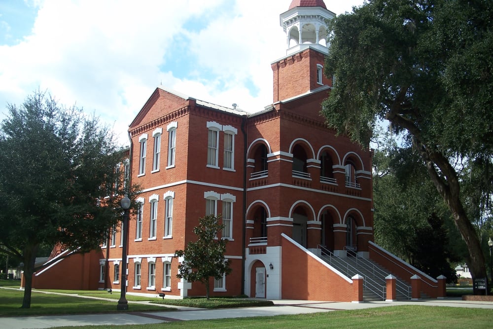 Old courthouse near Merrill Gardens at Solivita Marketplace is in Kissimmee, Florida. 