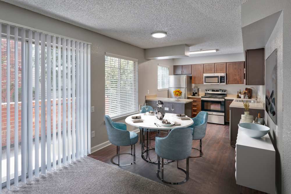 Kitchen with updated interiors at Arapahoe Club Apartments in Denver, Colorado