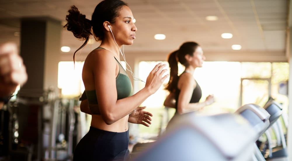 Residents exercise in the fitness room at LaCabreah in Brownsburg, Indiana