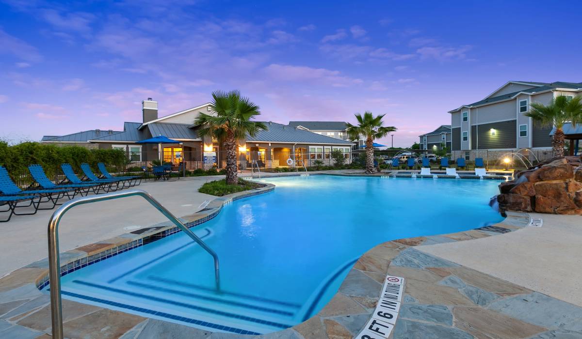 Resort-style swimming pool at Canyon House in New Braunfels, Texas