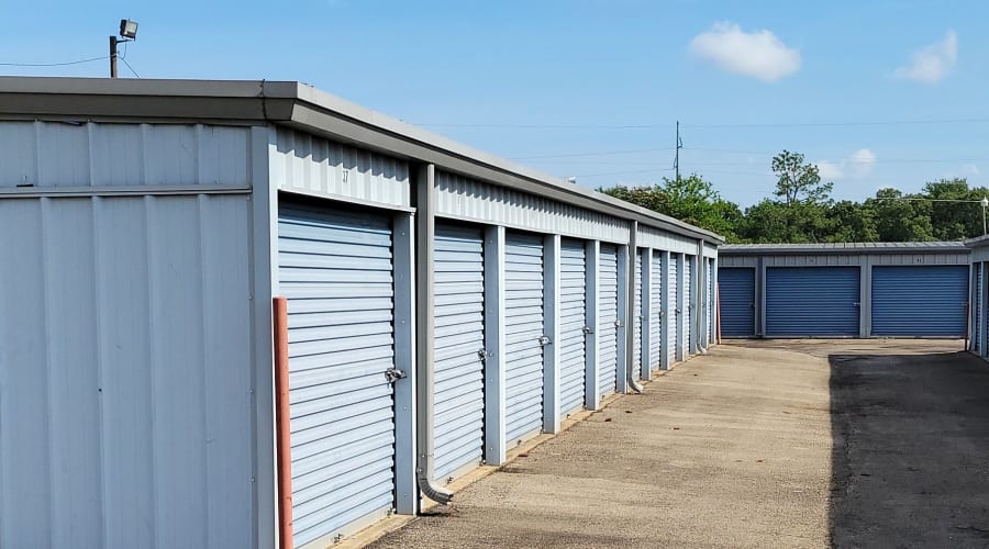 A storage unit filled with boxes at KO Storage in Mt Pleasant, Texas