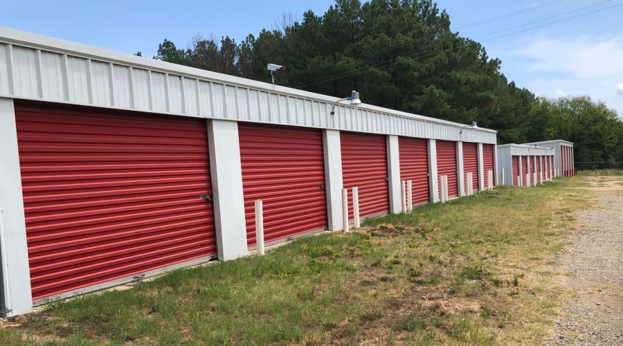 A storage unit filled with boxes at KO Storage in Mount Pleasant, Texas