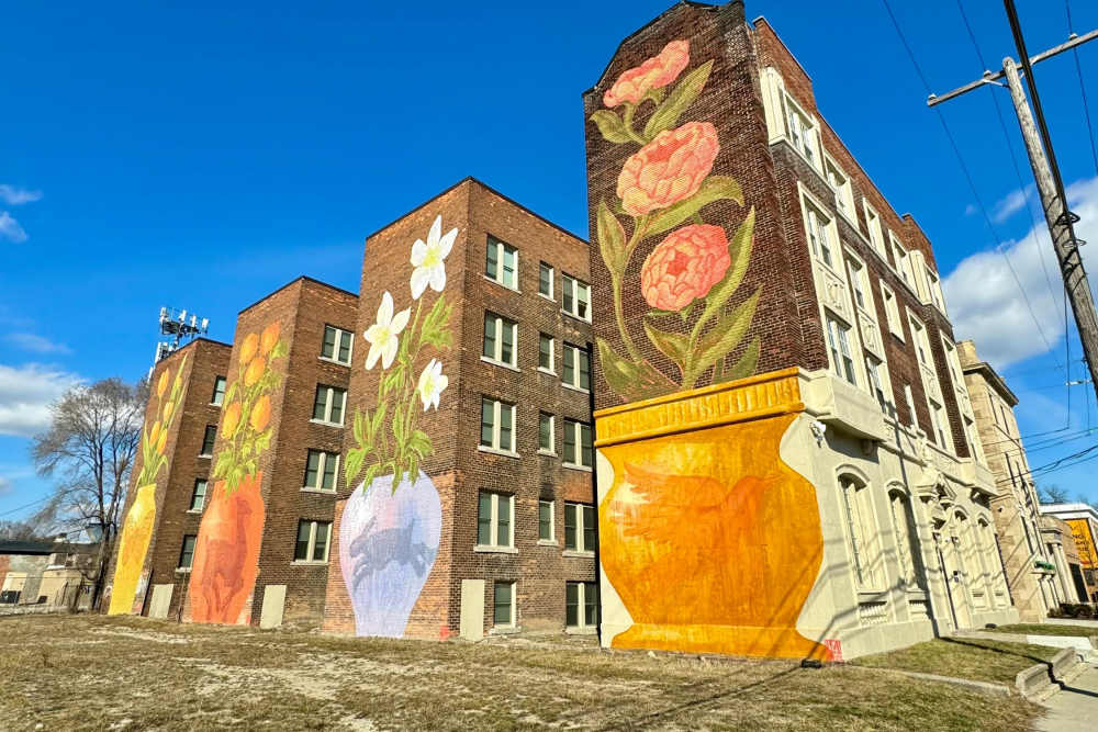 Building exterior at Detroit Living in Detroit, Michigan