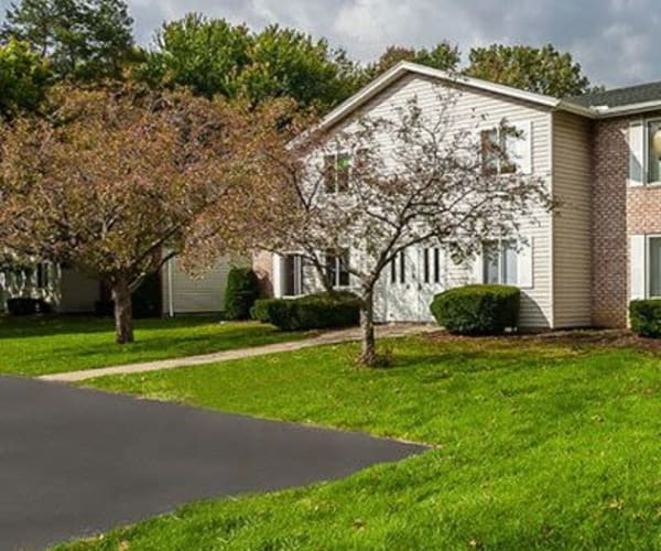 Exterior of apartments at Newcastle Apartments in Rochester, New York