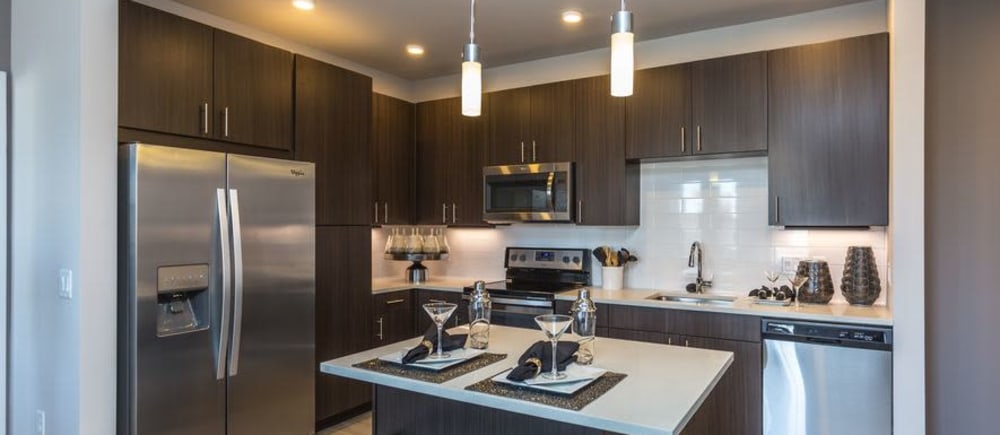Stainless appliances in a kitchen at Strata Apartments in Denver, Colorado