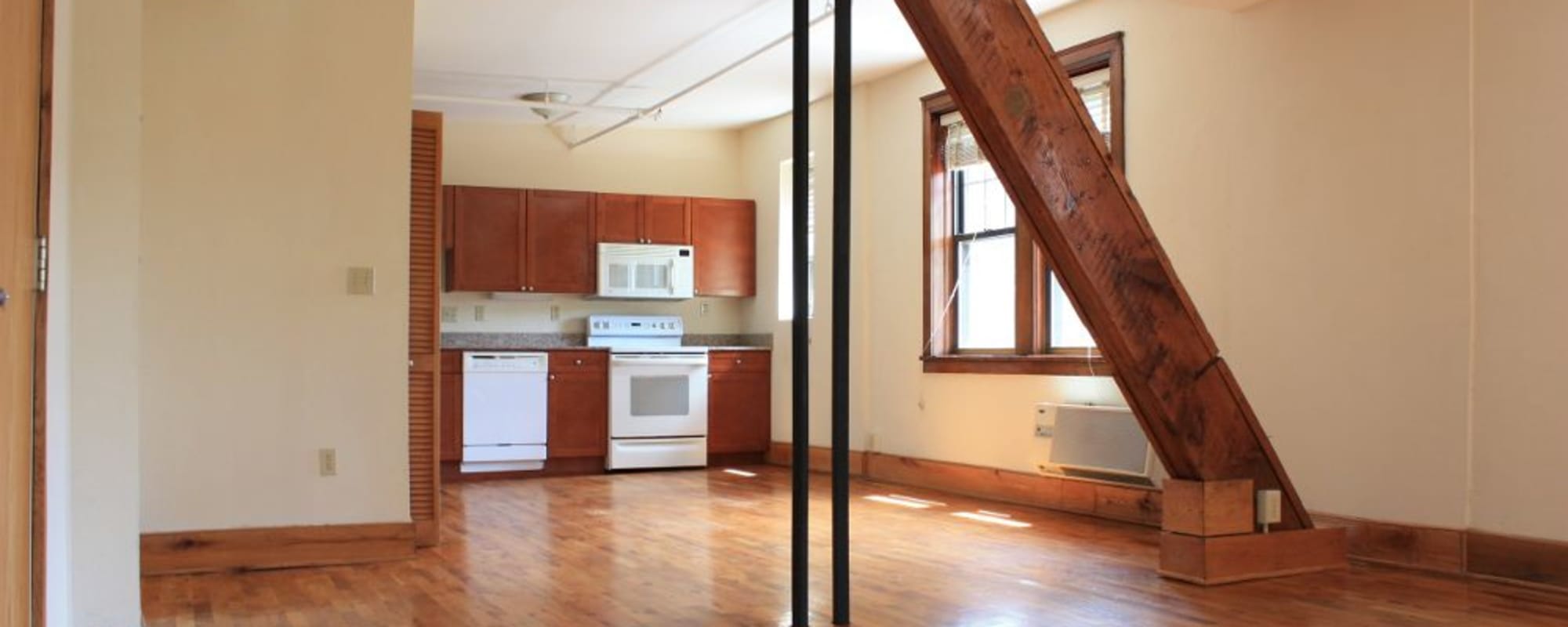 Appliances in a model apartment kitchen at Kenilworth Inn in Asheville, North Carolina