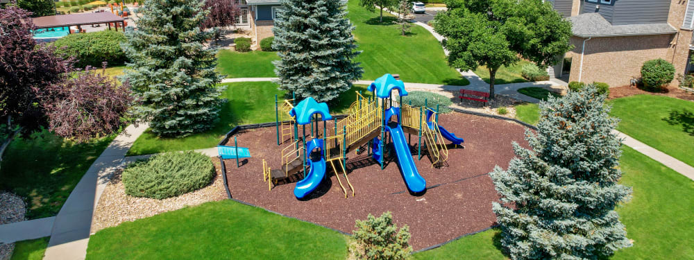 The onsite playground keeps the kids happy at Hawthorne Hill Apartments in Thornton, Colorado