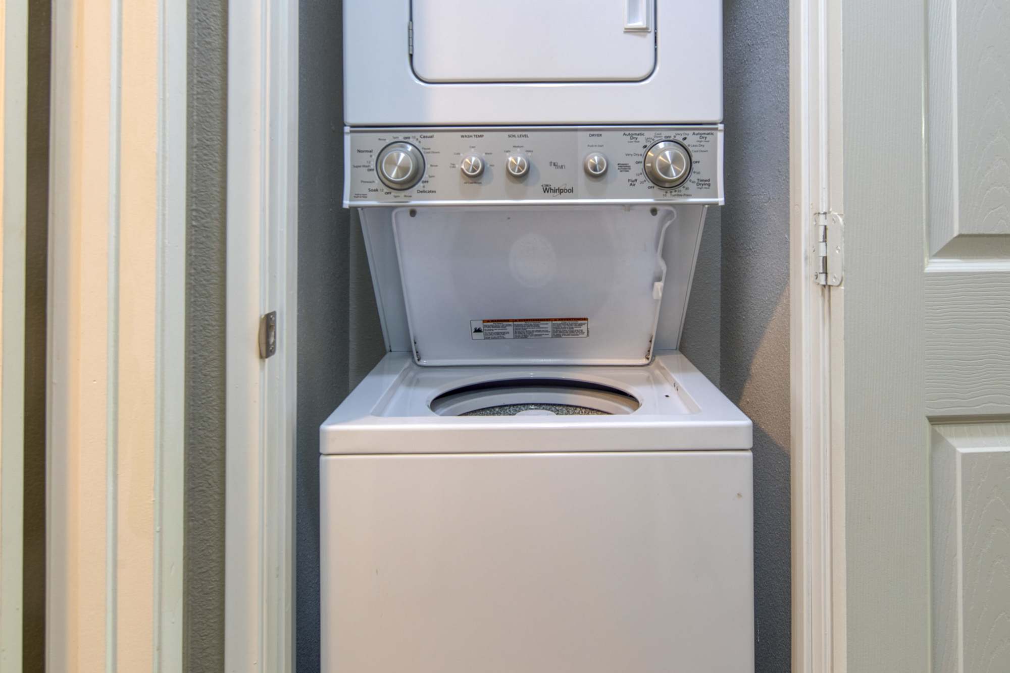 In home stackable washer and dryer at Falls at Arden in Sacramento, California