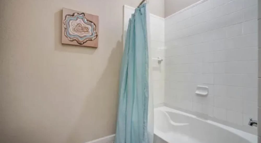 Bathroom with tub and shower at Luxia Craig Ranch, Mckinney, Texas