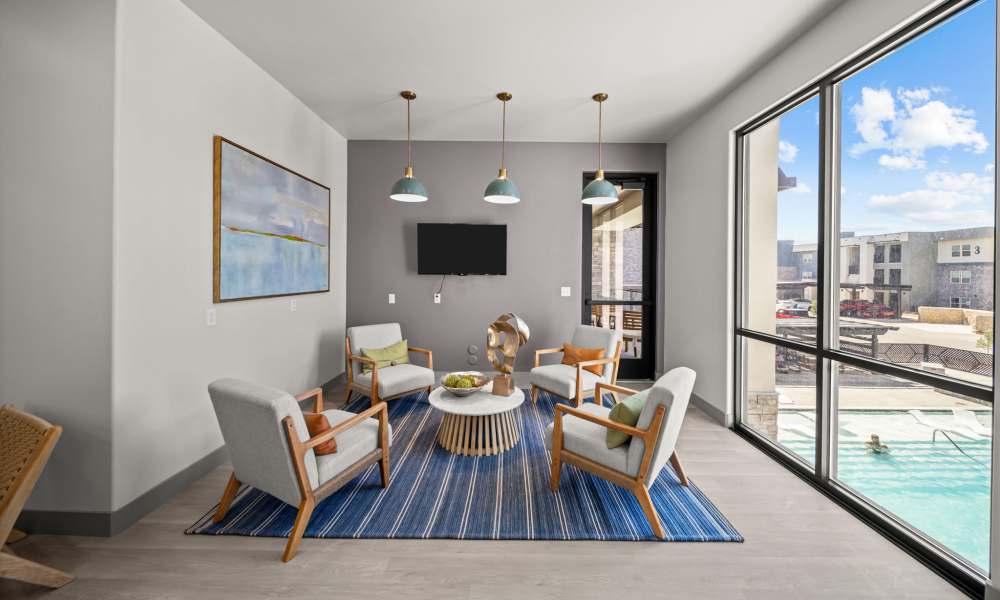 Community living area with view of pool at Retreat at Eastlake in El Paso, Texas