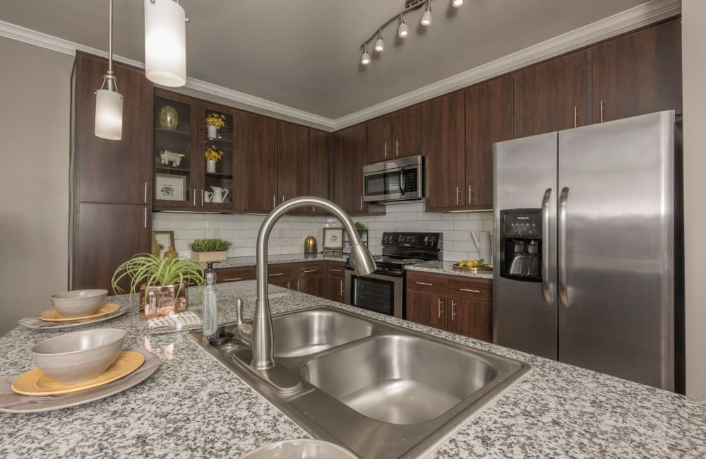 Modern kitchens at The Abbey at Dominion Crossing in San Antonio, Texas