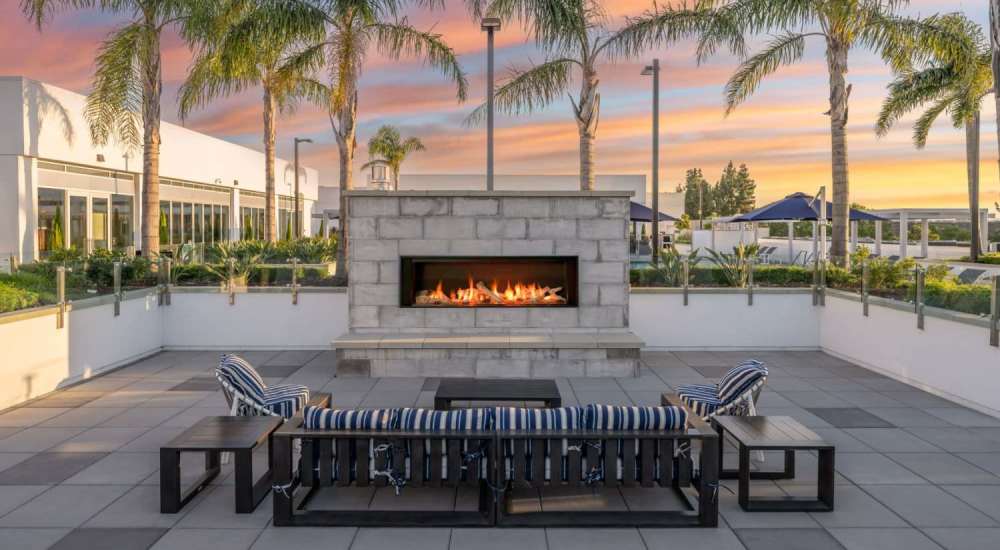 Outdoor fire pit area at The Beacon in Fremont, California