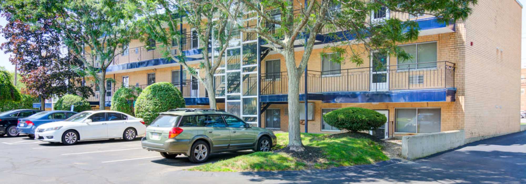 Carport spaces at Stony Brook Village in Hyde Park, Massachusetts
