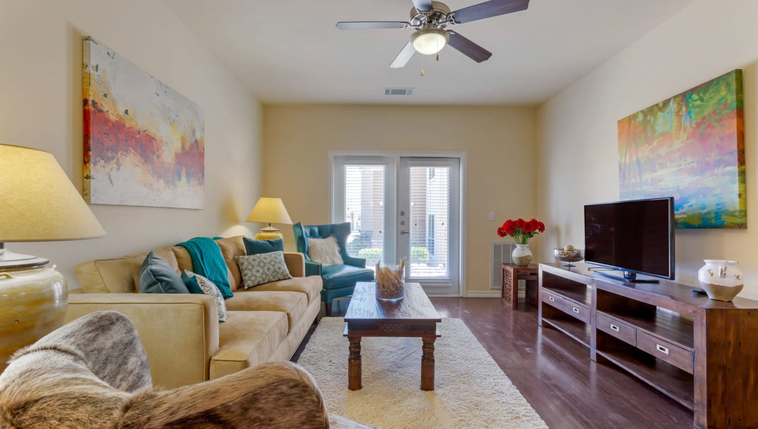 Wood flooring in the living area of a model home at Sonoma Palms in Las Cruces, New Mexico