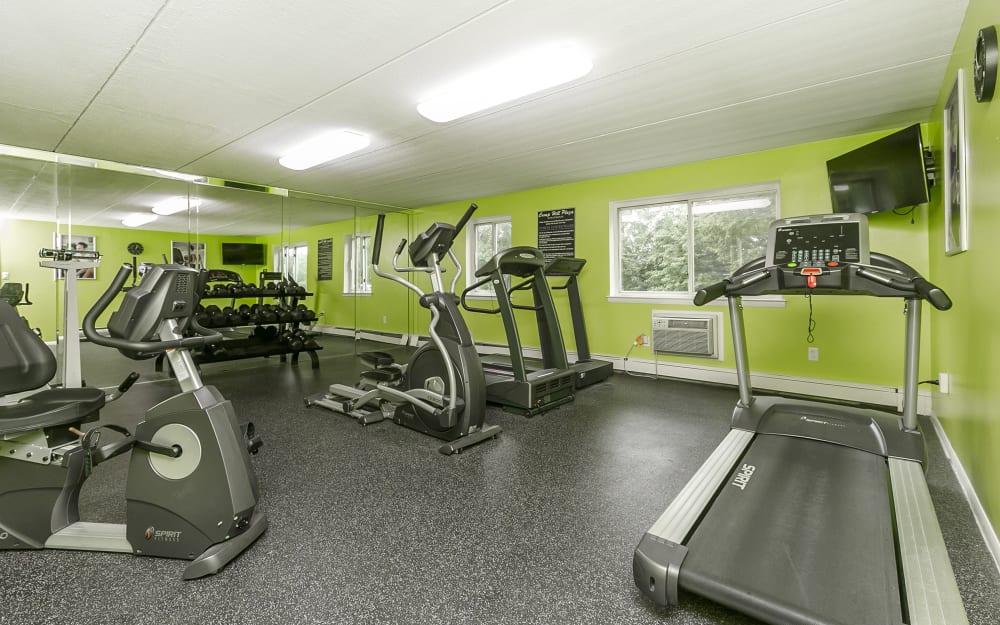 Well-equipped fitness center with cardio equipment at Century Lake Apartments in Cincinnati, Ohio