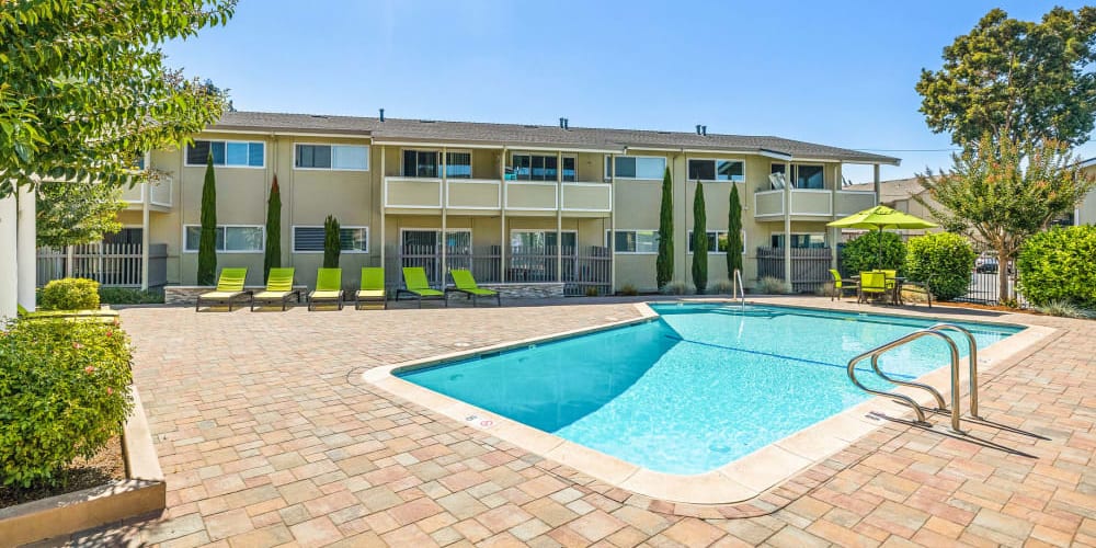 Sparkling pool at Fremont Arms Apartments in Fremont, California