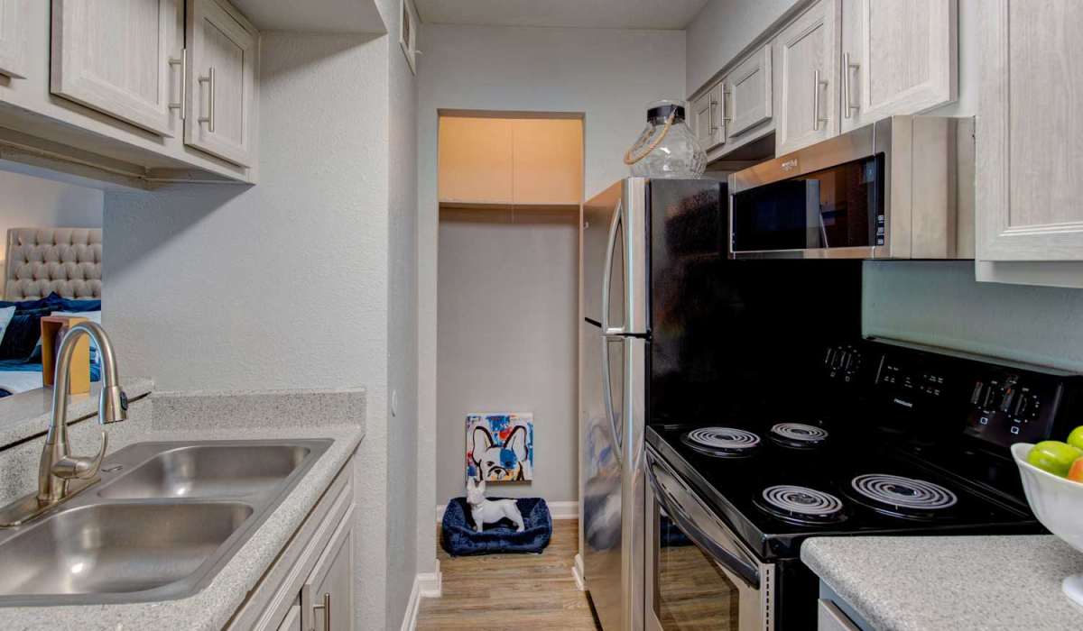 Energy-Efficient appliances of kitchen at University Green Apartments in Houston, Texas