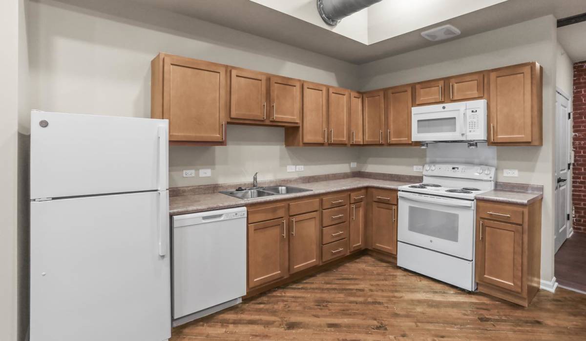 Kitchen with rage and microwave at Lombard Commons in Dallastown, Pennsylvania