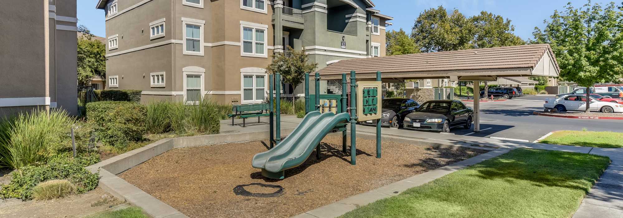 A childrens play area at Natomas Park Apartments in Sacramento, California