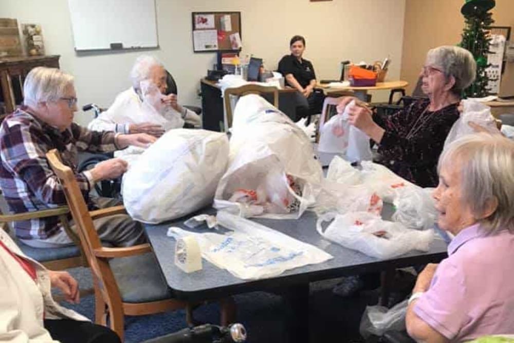 Residents preparing a crafting activity at Lawton Senior Living in Lawton, Iowa.