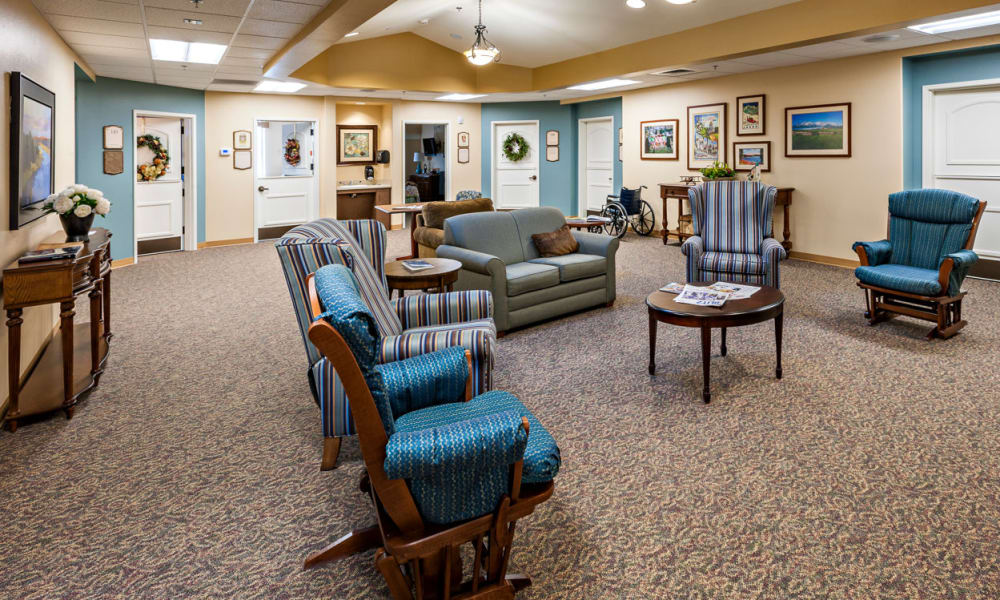 A memory care common room at Touchmark at Wedgewood in Edmonton, Alberta
