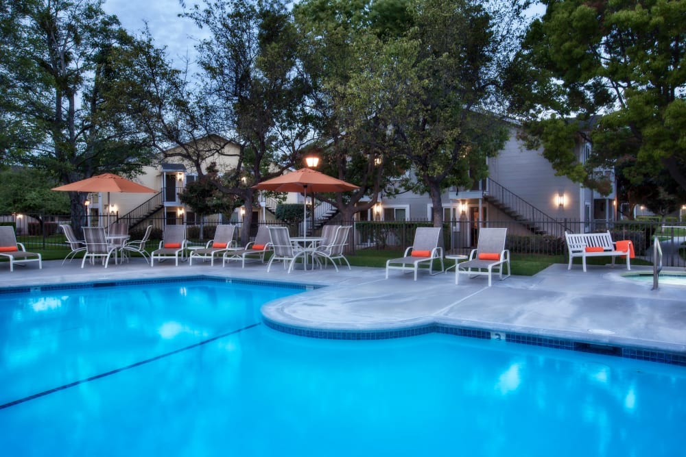 Sparkling swimming pool at Cypress Pointe Apartments in Gilroy, California