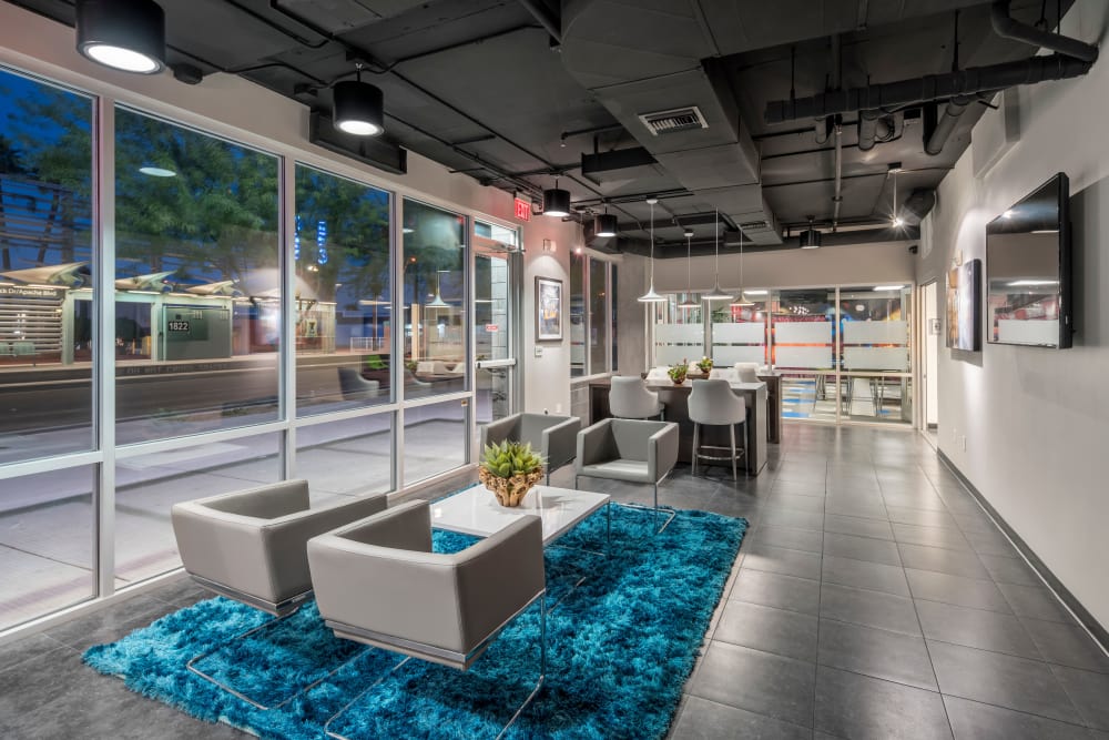 Contemporary decor in resident clubhouse at Tempe Metro in Tempe, Arizona